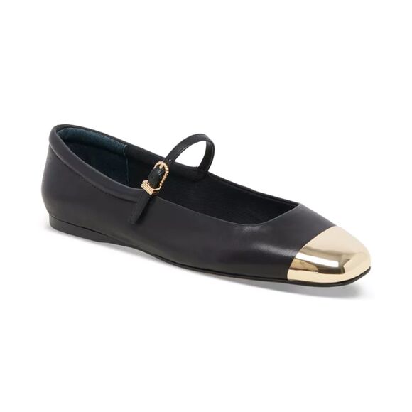 Dolce Vita Reyes Toe Cap Women's Flat Shoes Black Leather - Picture 1 of 4